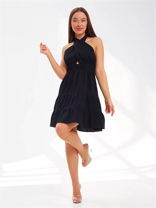 Платье летнее черное короткое с открытой спиной SeDress-leto-black