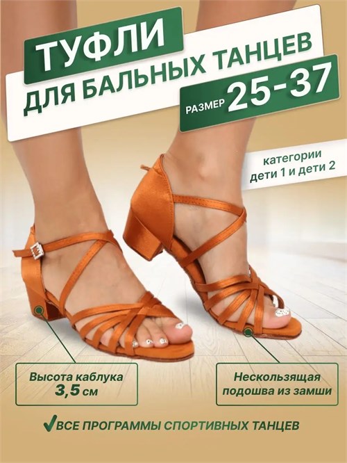 Туфли танцевальные обувь для бальных танцев латина Latina-deti-brown