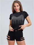 Футболка со стразами короткая SeFutb-short-black