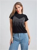 Футболка со стразами короткая SeFutb-short-black