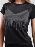 Футболка со стразами короткая SeFutb-short-black